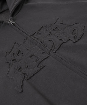 ダメージアップリケレイヤードZIPパーカー