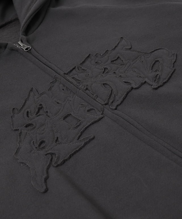 ダメージアップリケレイヤードZIPパーカー