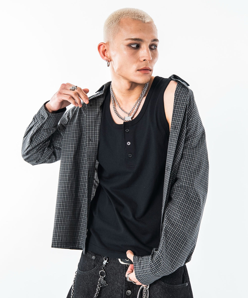 ブラックチェック　モデル：180㎝　L着用