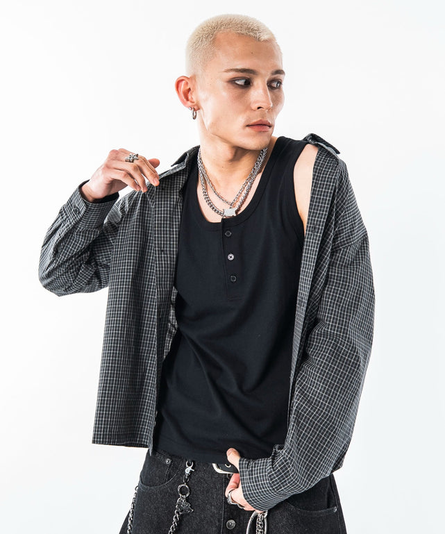 ブラックチェック　モデル：180㎝　L着用