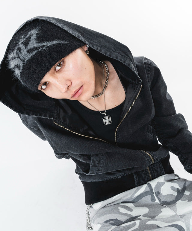 リップストップフードブルゾン/ブラックソノタ モデル：180cm L着用