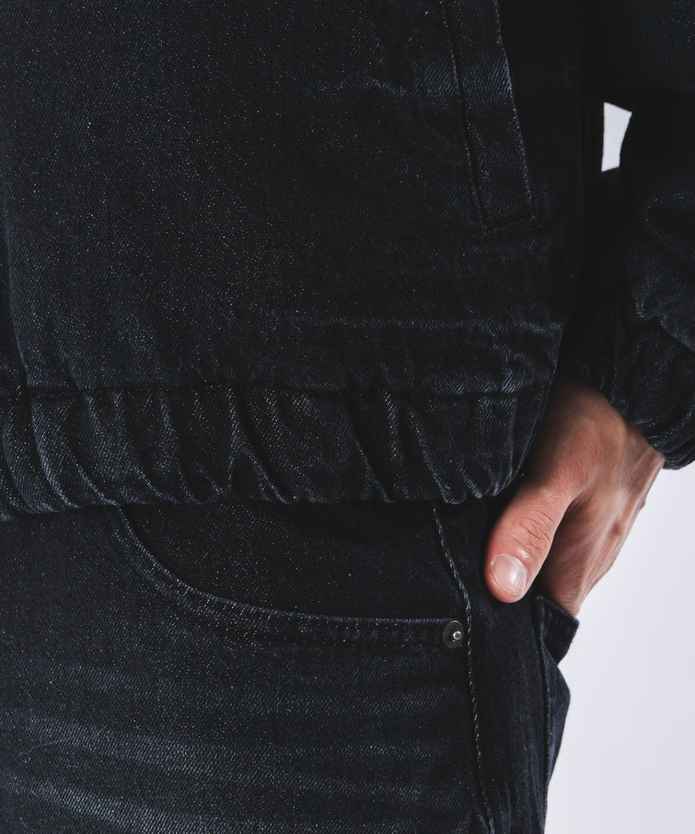 ファーフードスラッシュデニムブルゾン