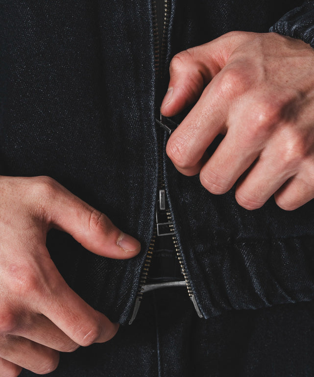 ファーフードスラッシュデニムブルゾン