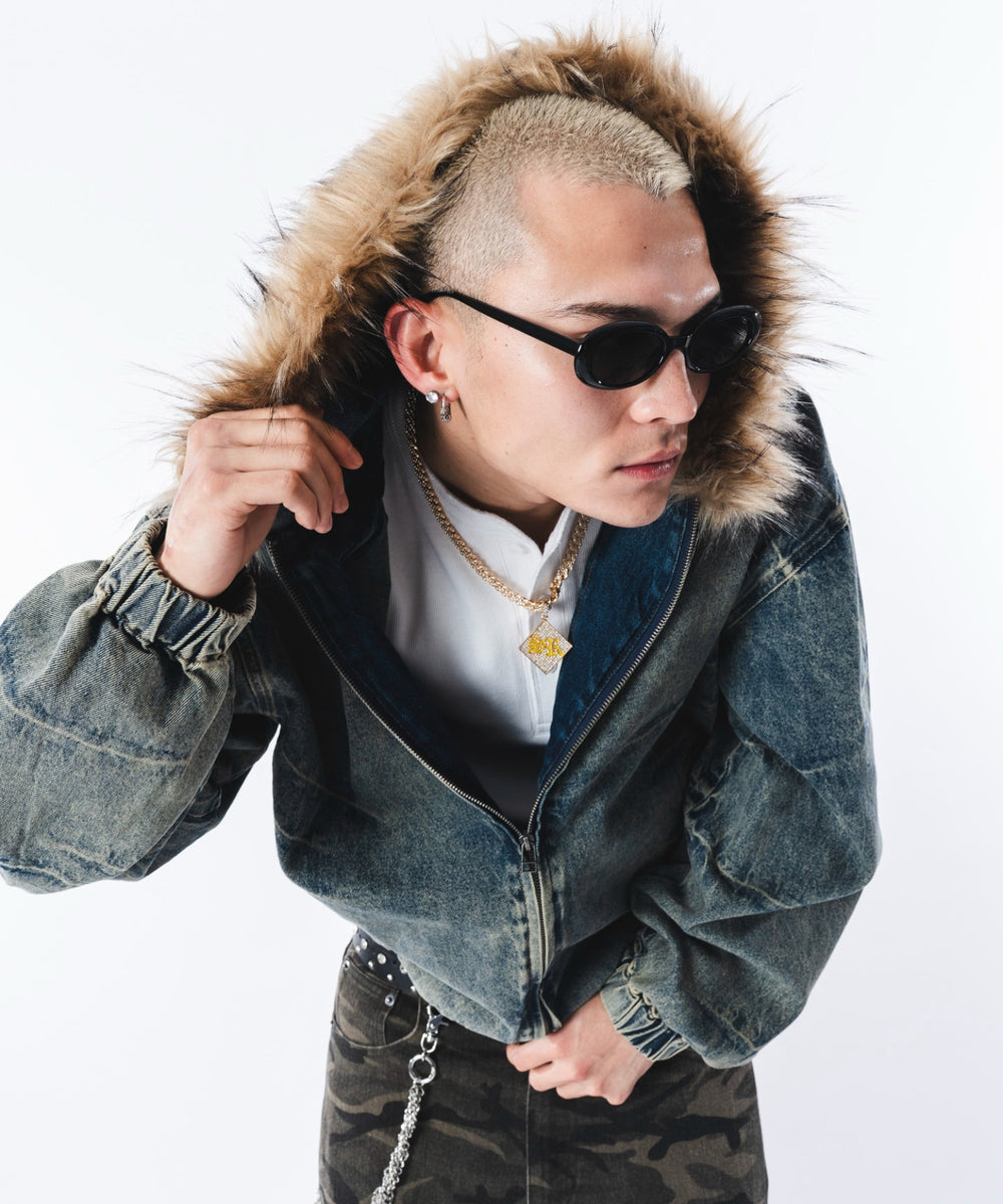 デニム淡加工 モデル：180cm L着用