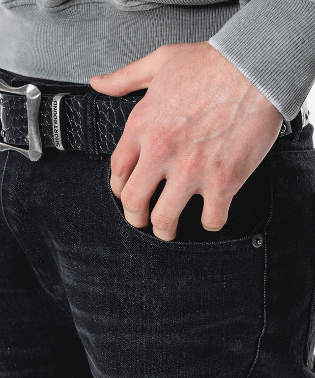 シャーリングフレアデニムスキニーパンツ