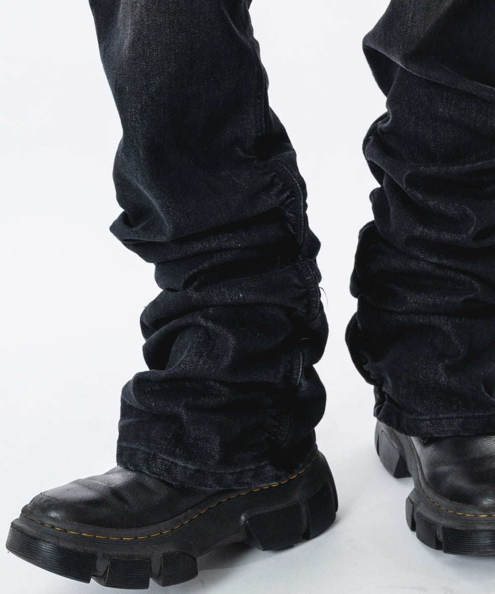 シャーリングフレアデニムスキニーパンツ