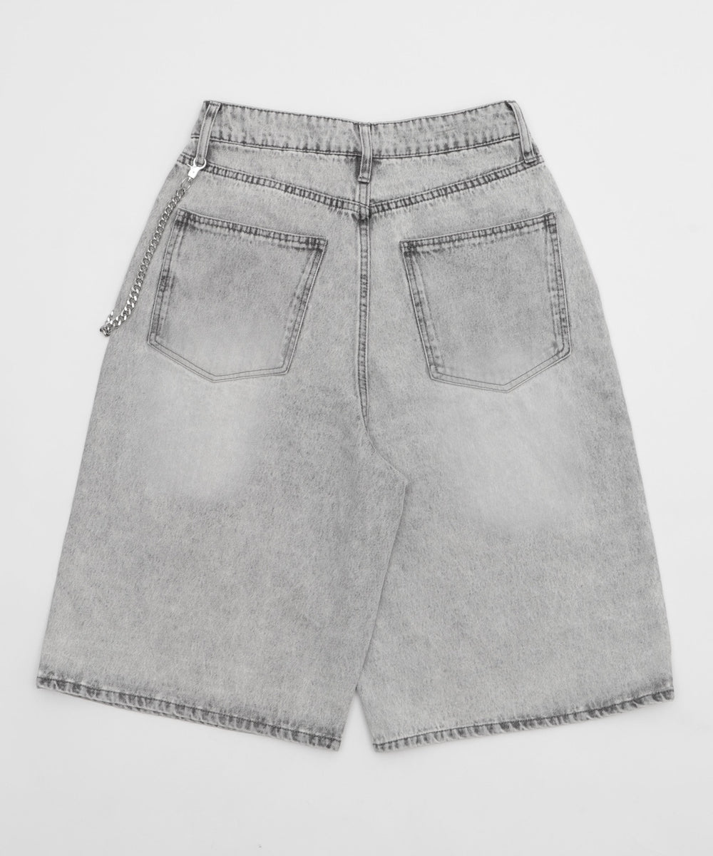 チェーン付きスーパーバギーデニムショーツ