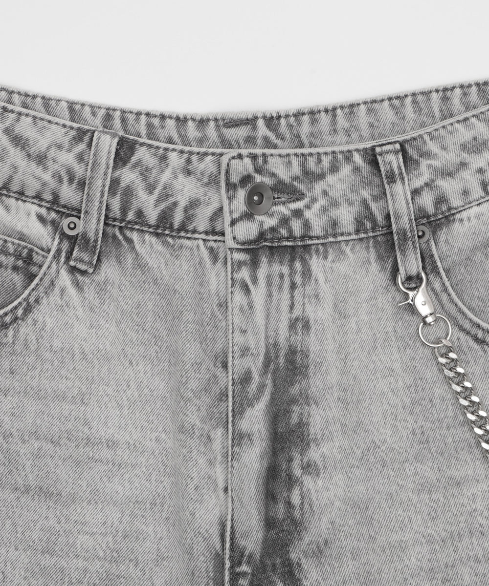 チェーン付きスーパーバギーデニムショーツ