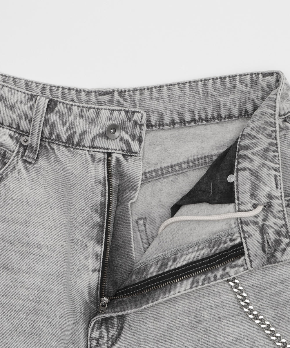 チェーン付きスーパーバギーデニムショーツ