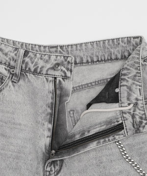 チェーン付きスーパーバギーデニムショーツ