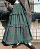 チェックティアードロングスカート/グリーン モデル：160㎝ F着用