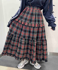 チェックティアードロングスカート