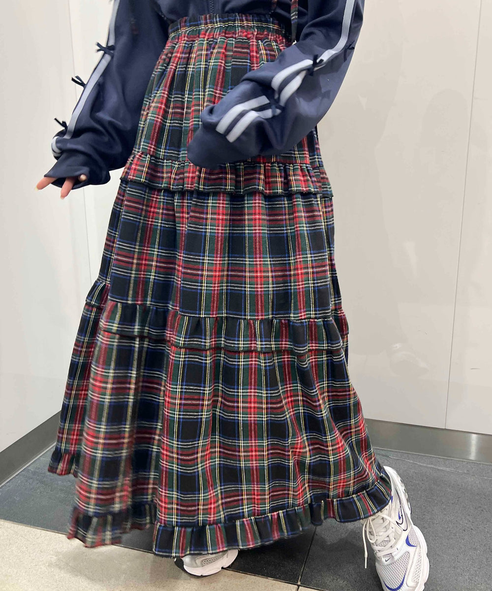 チェックティアードロングスカート