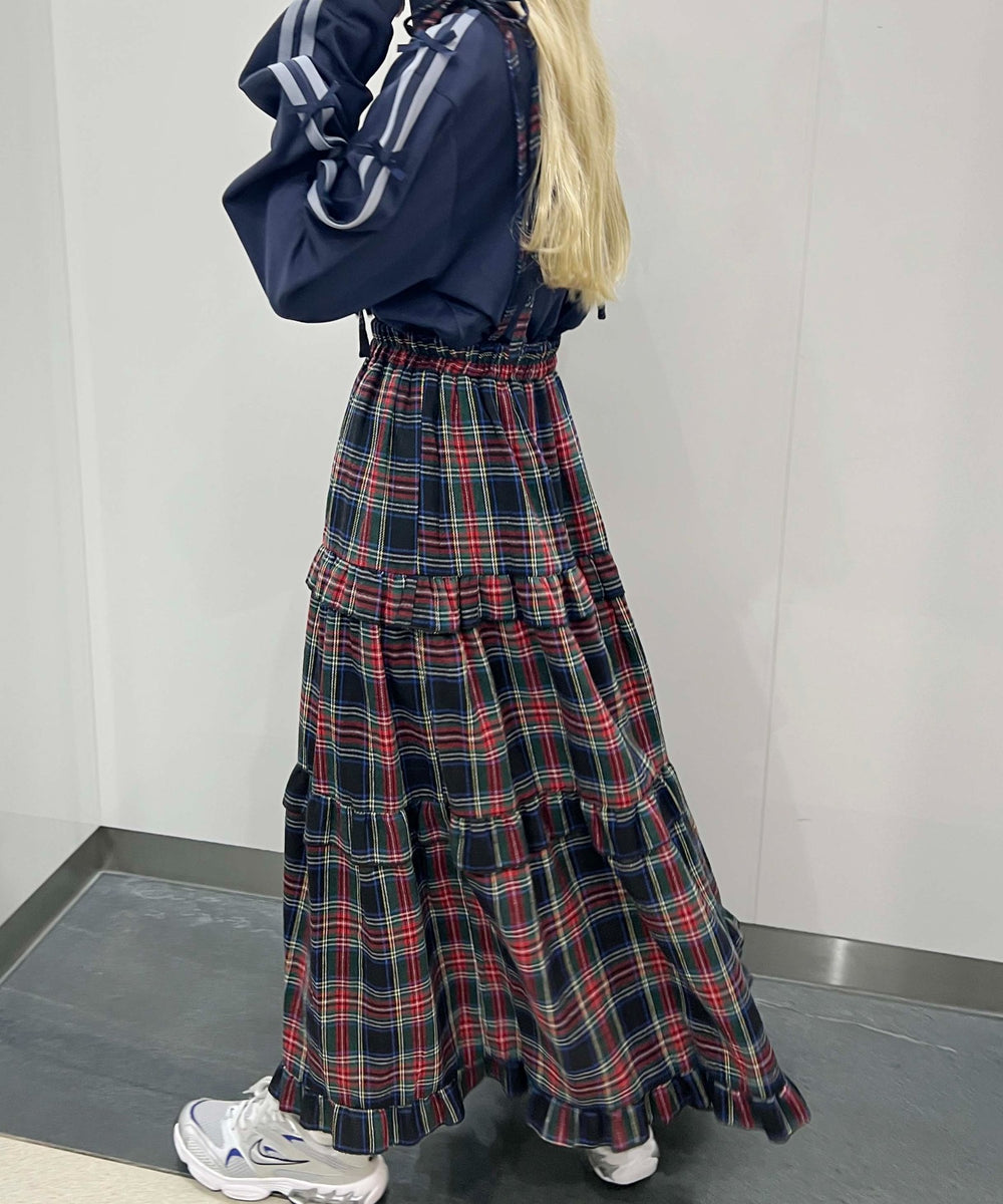 チェックティアードロングスカート