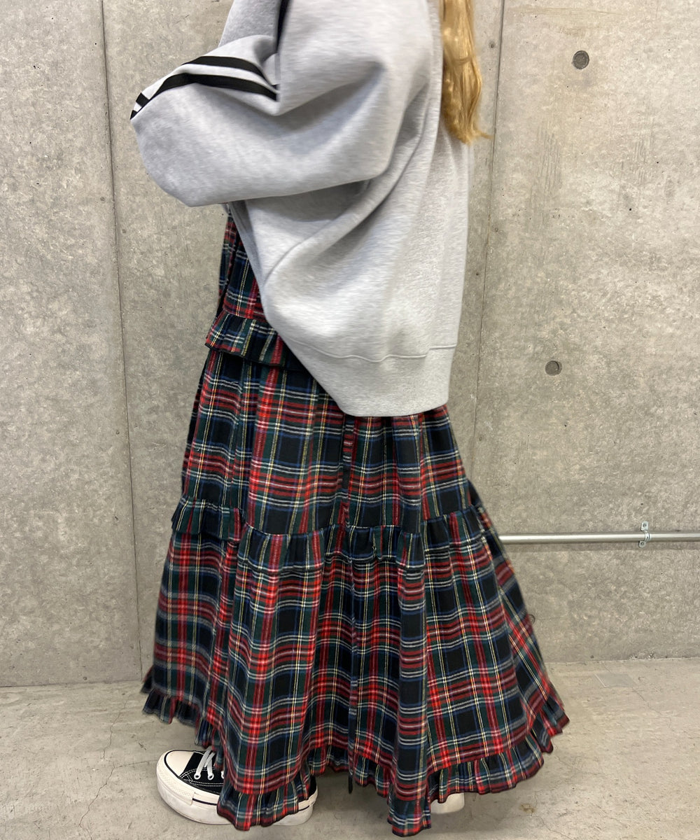 チェックティアードロングスカート