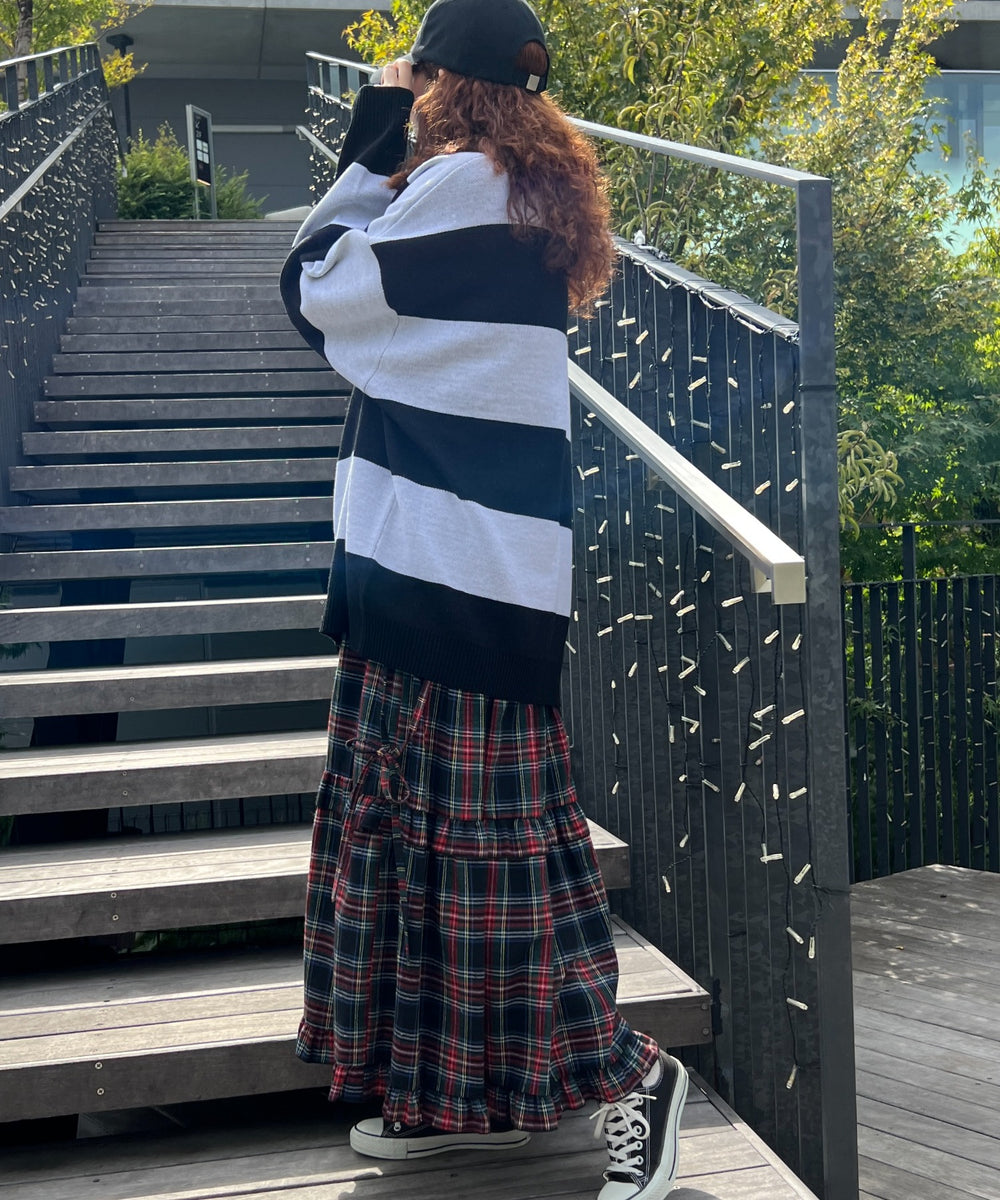 チェックティアードロングスカート