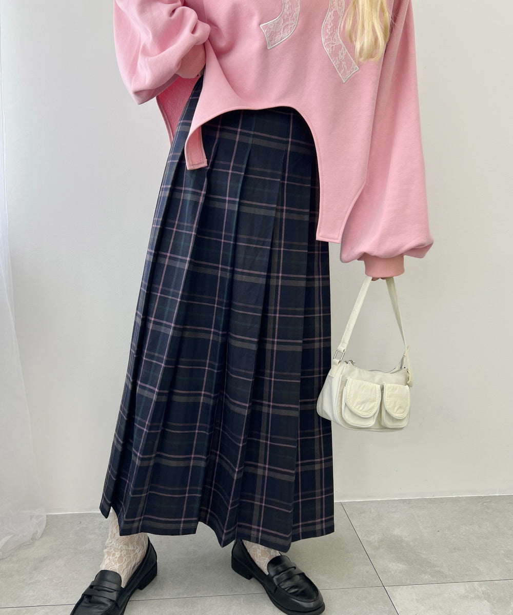 先染めチェックロングスカート