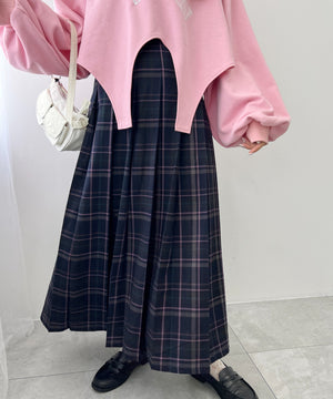先染めチェックロングスカート