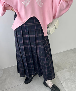 先染めチェックロングスカート