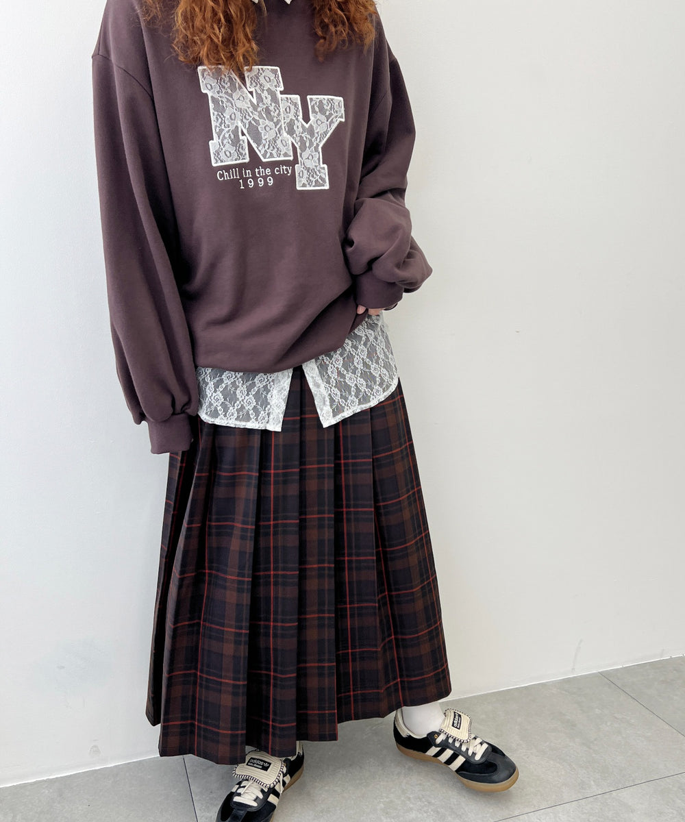 先染めチェックロングスカート