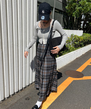 先染めチェックロングスカート