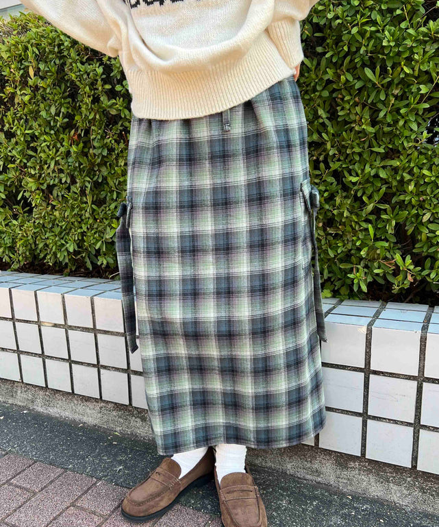 チェックカーゴロングスカート