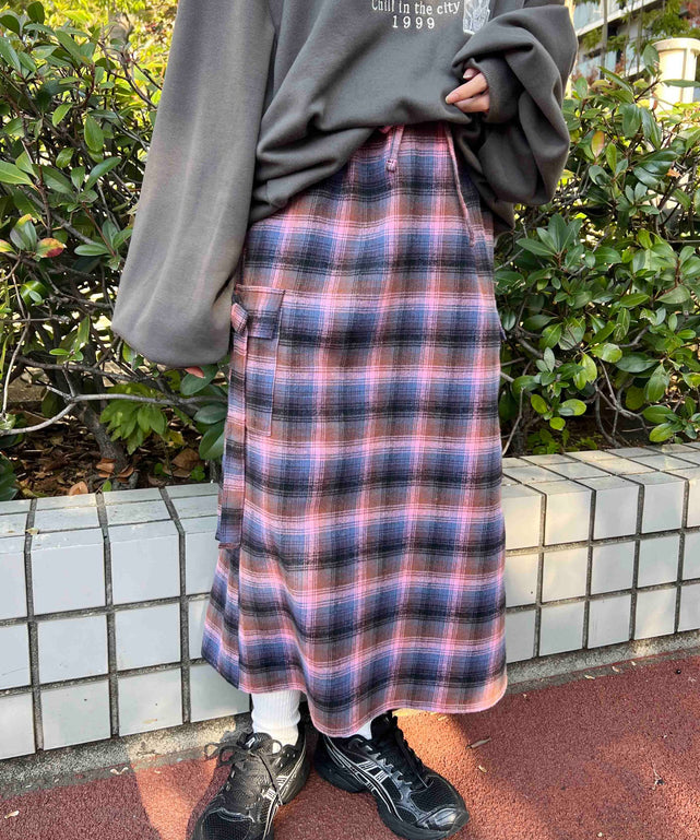 チェックカーゴロングスカート