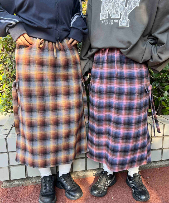 チェックカーゴロングスカート