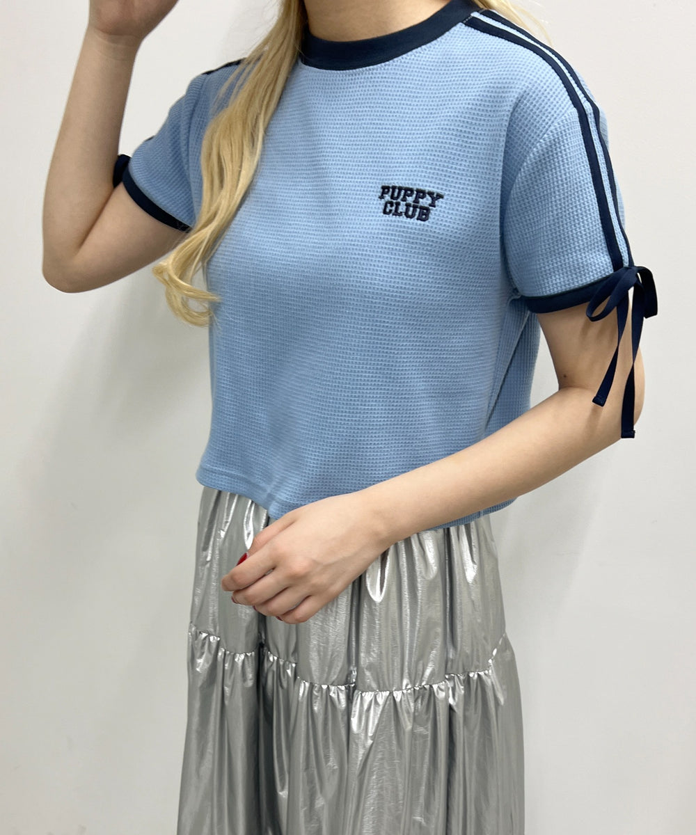リボンポイント2ラインワッフルTシャツ