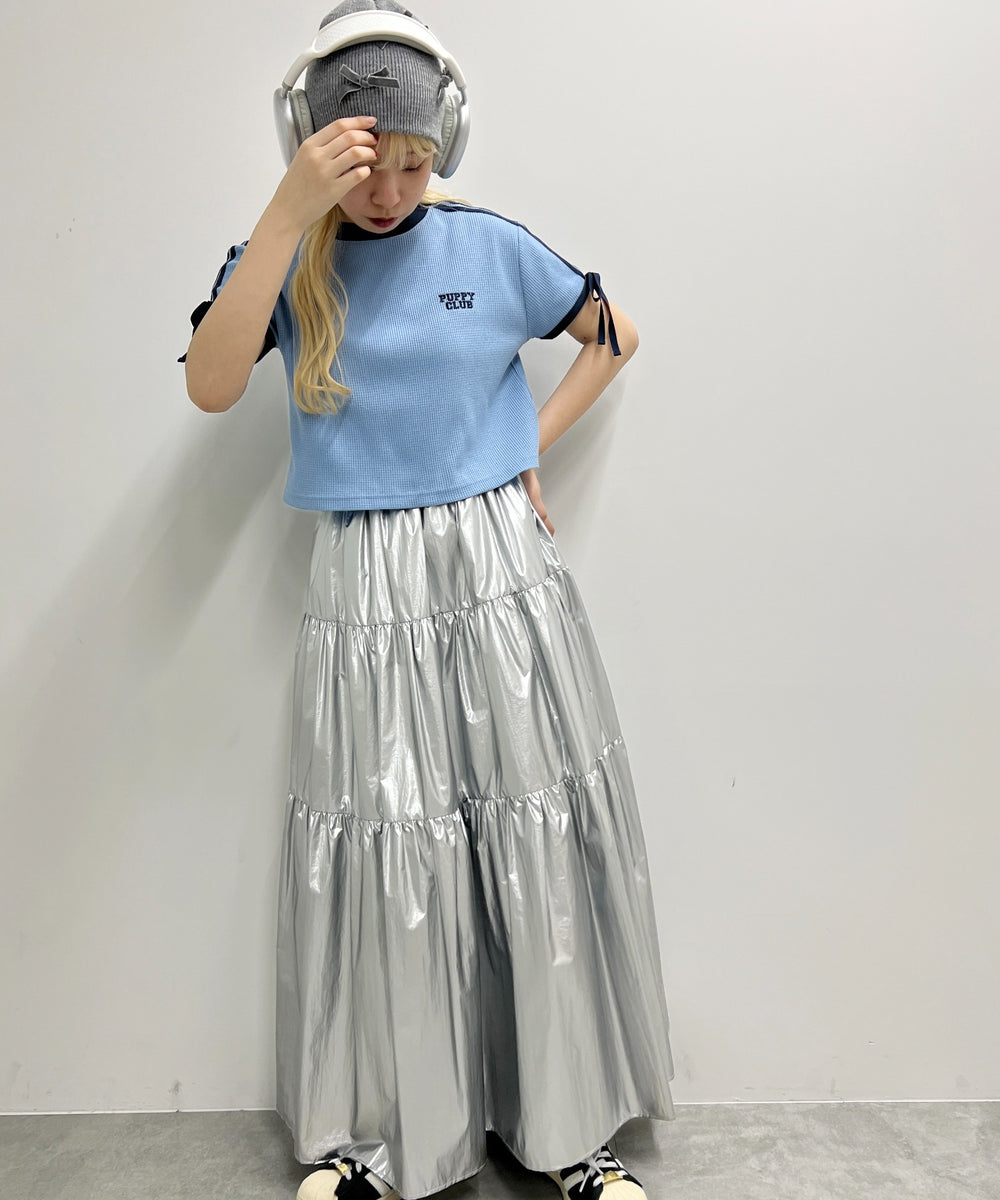 リボンポイント2ラインワッフルTシャツ