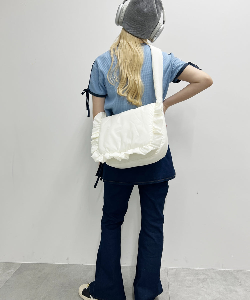 リボンポイント2ラインワッフルTシャツ