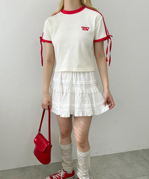 リボンポイント2ラインワッフルTシャツ