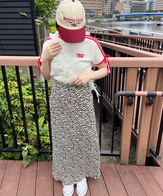 リボンポイント2ラインワッフルTシャツ