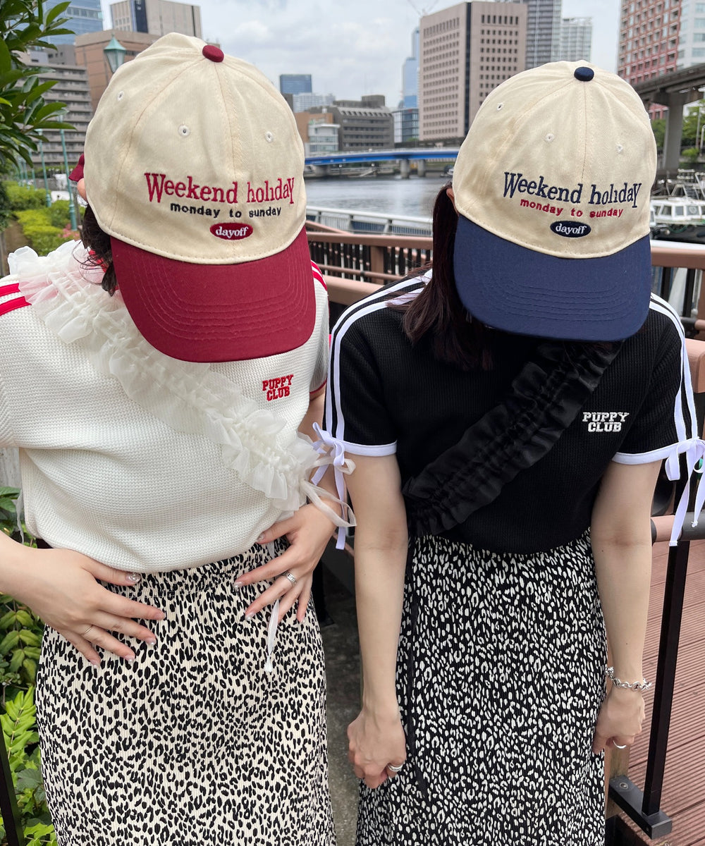 リボンポイント2ラインワッフルTシャツ