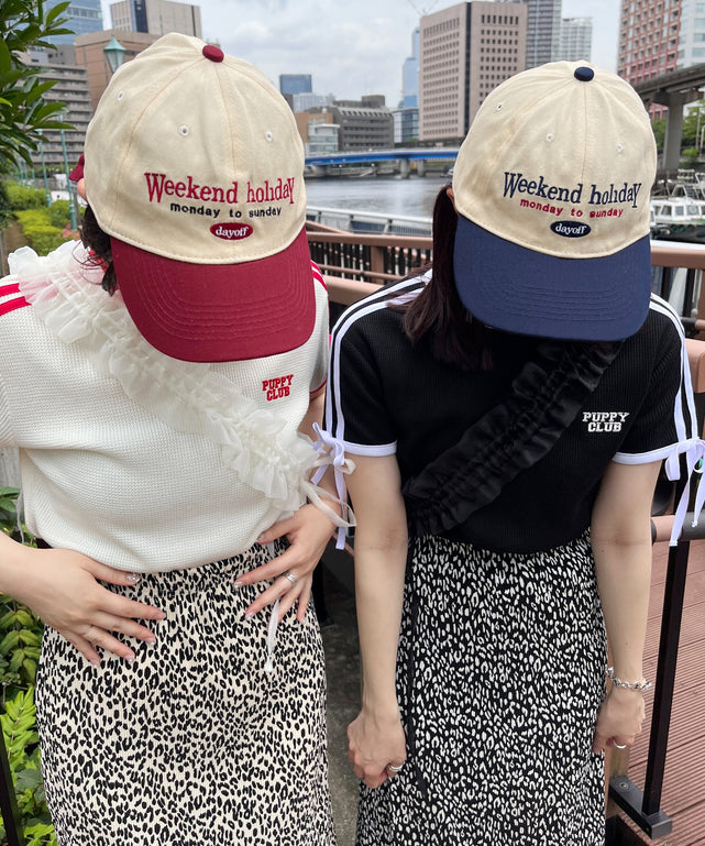リボンポイント2ラインワッフルTシャツ