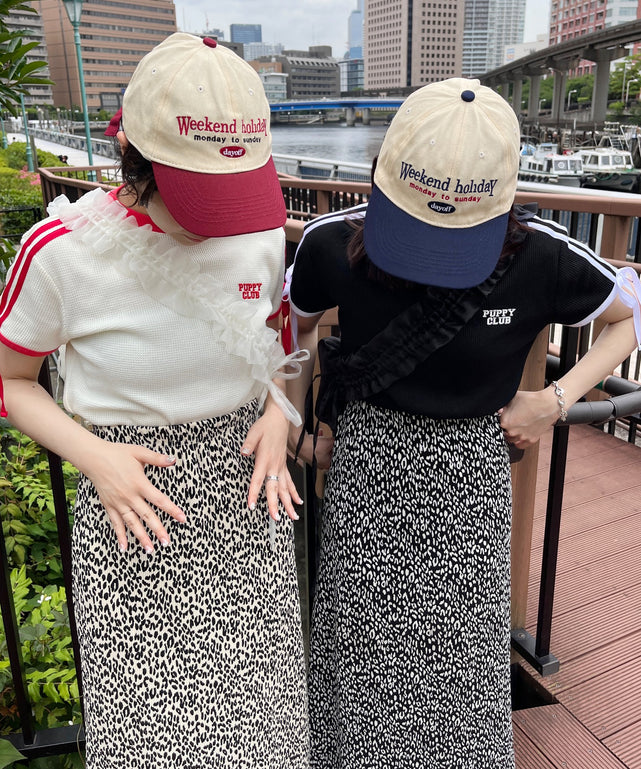 リボンポイント2ラインワッフルTシャツ