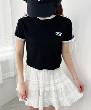 リボンポイント2ラインワッフルTシャツ