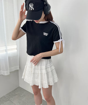 リボンポイント2ラインワッフルTシャツ