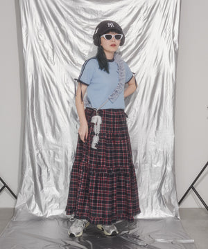 リボンポイント2ラインワッフルTシャツ