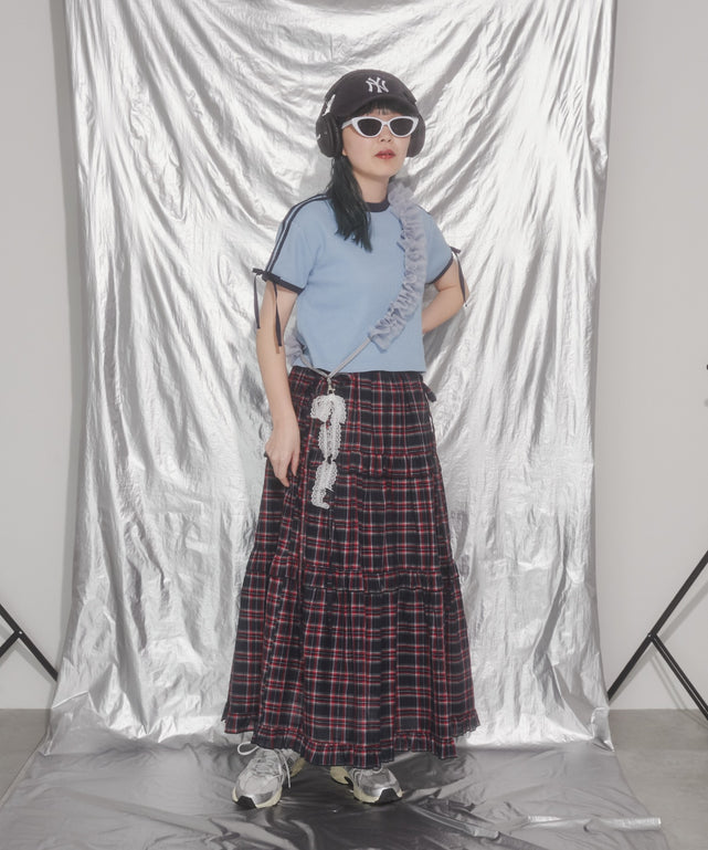 リボンポイント2ラインワッフルTシャツ