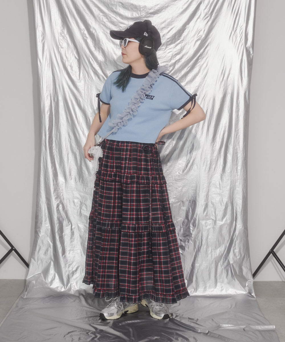 リボンポイント2ラインワッフルTシャツ