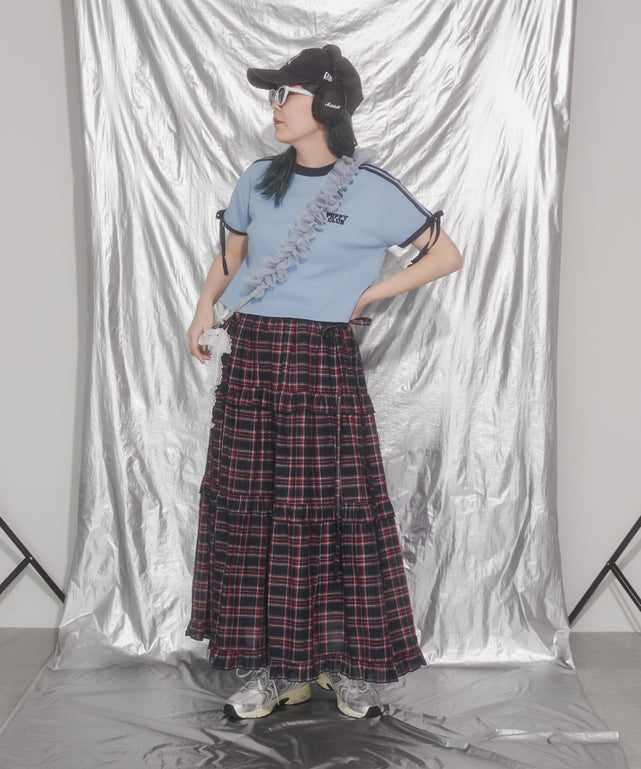 リボンポイント2ラインワッフルTシャツ