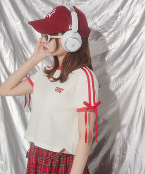 リボンポイント2ラインワッフルTシャツ