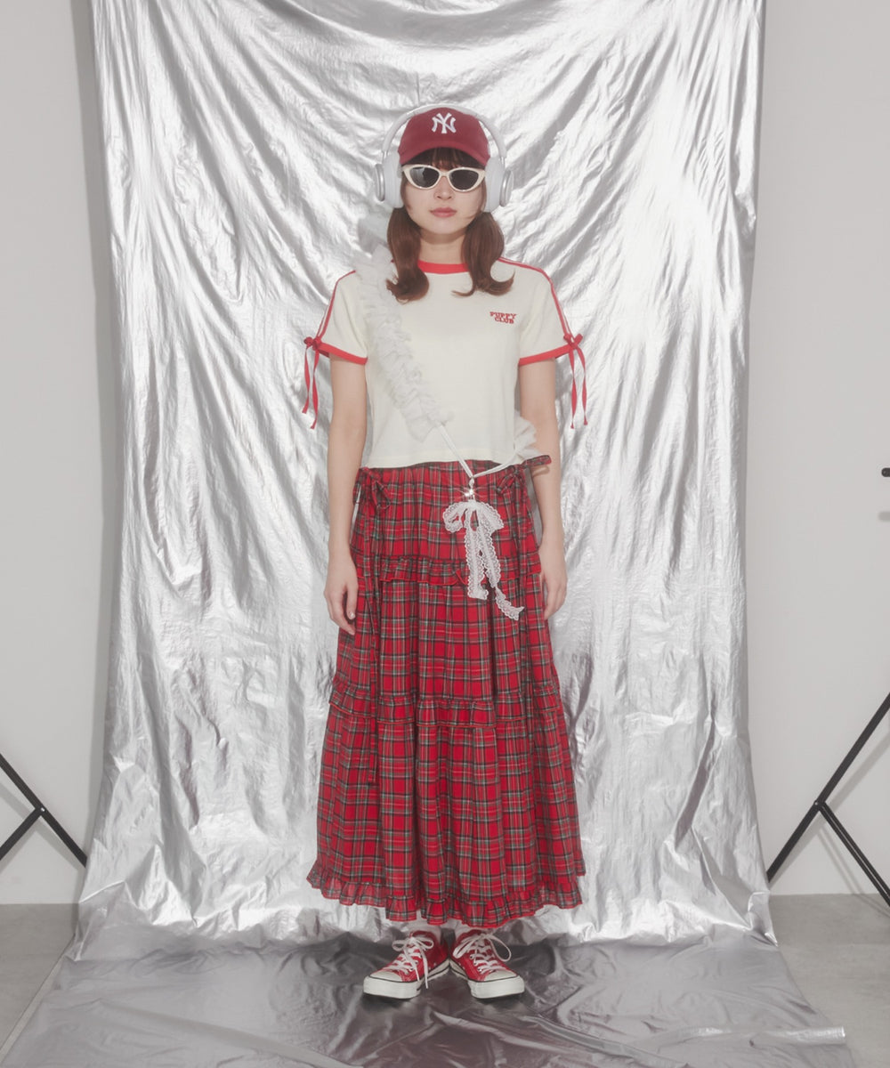 リボンポイント2ラインワッフルTシャツ