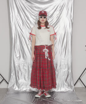 リボンポイント2ラインワッフルTシャツ