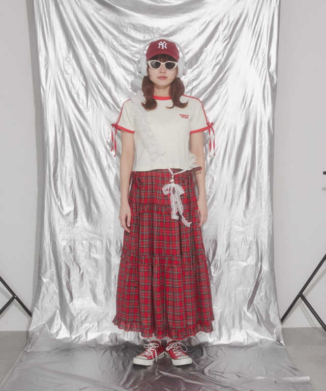 リボンポイント2ラインワッフルTシャツ