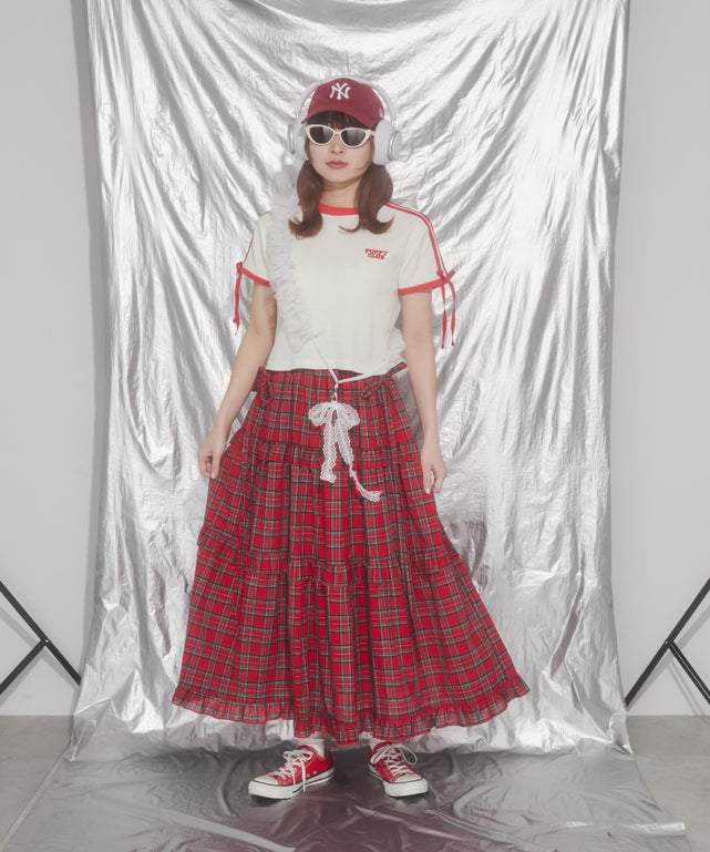 リボンポイント2ラインワッフルTシャツ