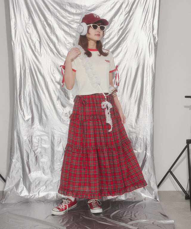 リボンポイント2ラインワッフルTシャツ