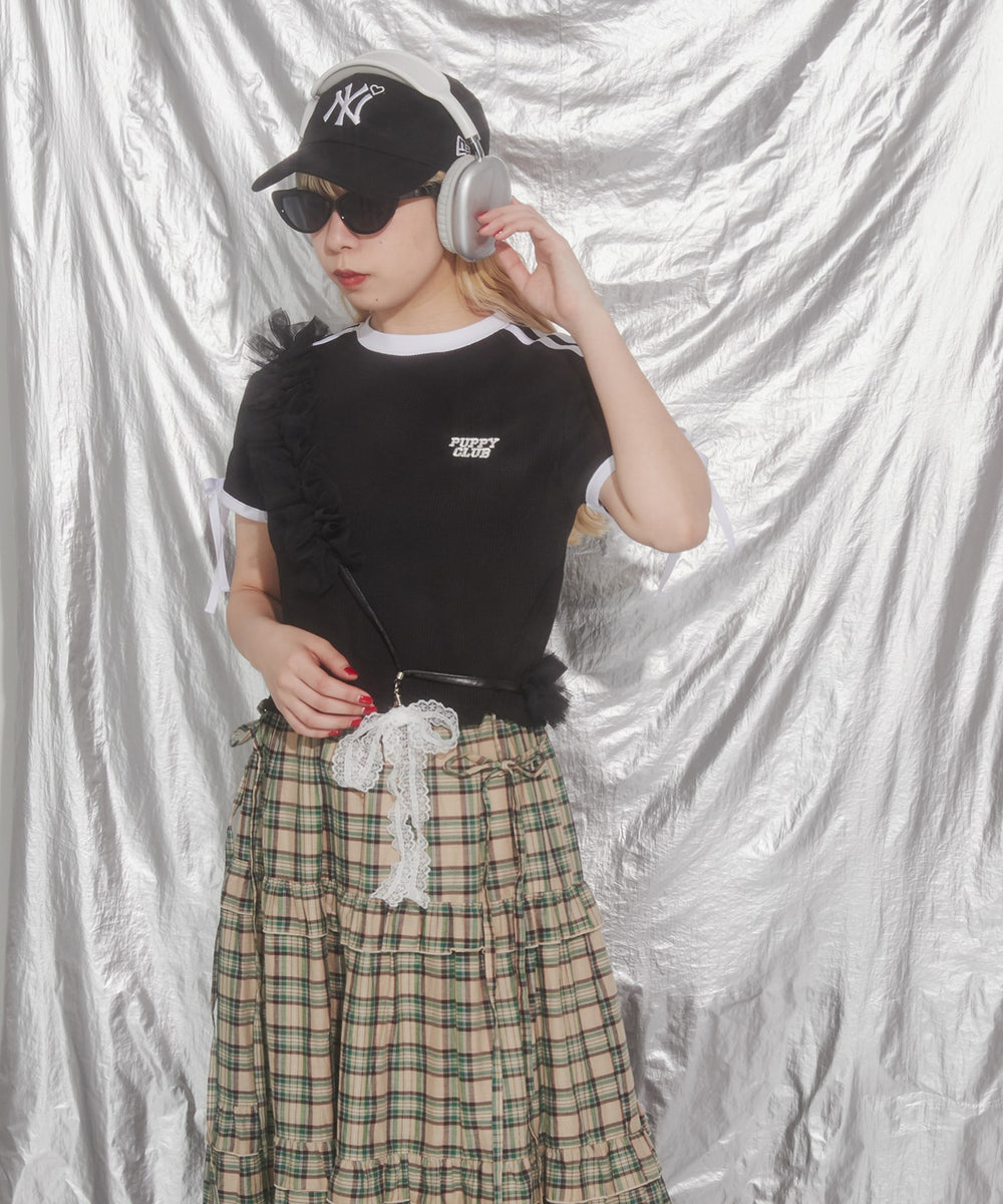 リボンポイント2ラインワッフルTシャツ