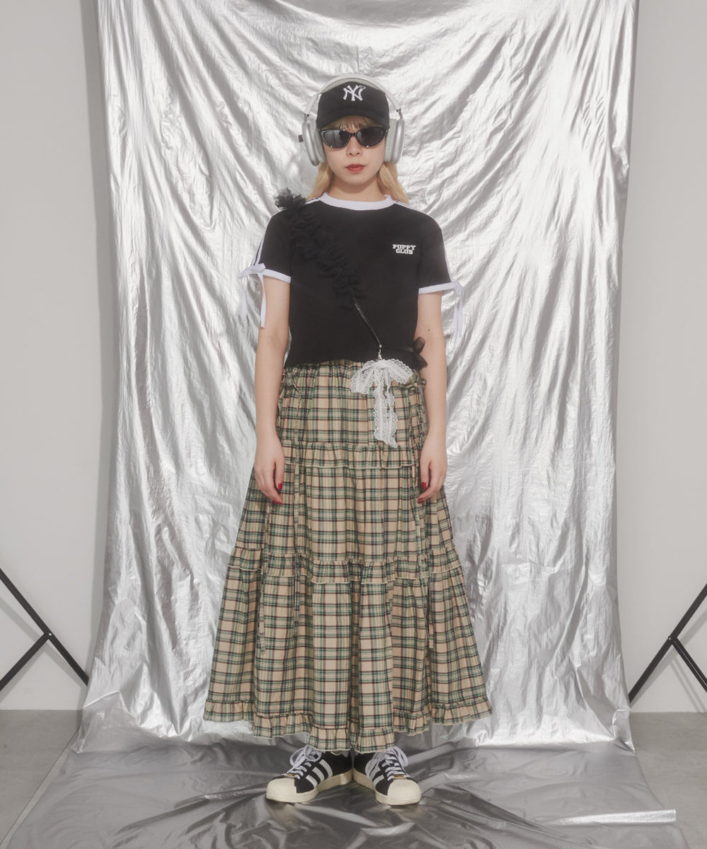 リボンポイント2ラインワッフルTシャツ